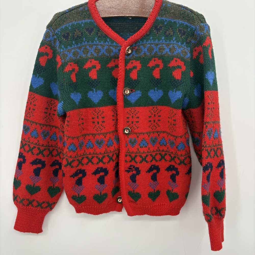 Vintage Kids Wool Blend Button Up Christmas Cardigan Sweater 3T #11